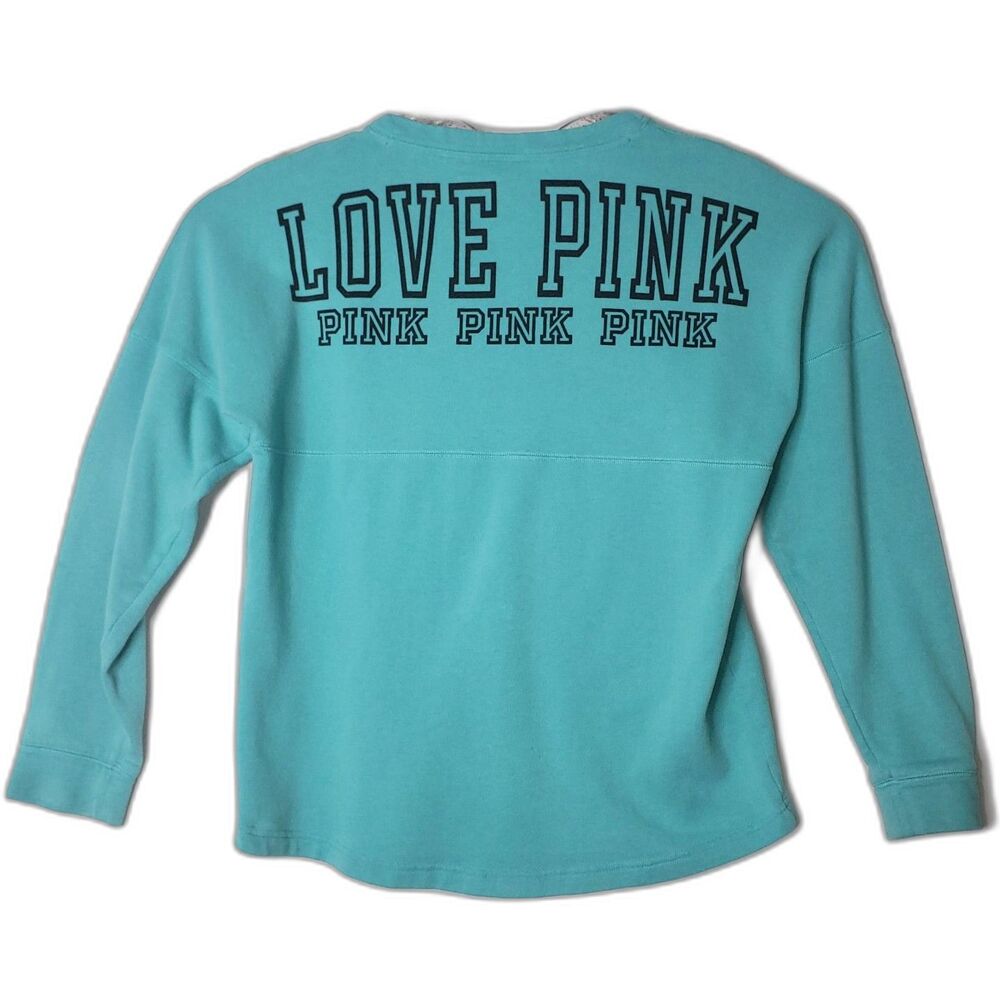 Y2K Victorias Secret PINK Turquoise Blue Sweatshirt Womens Size Small